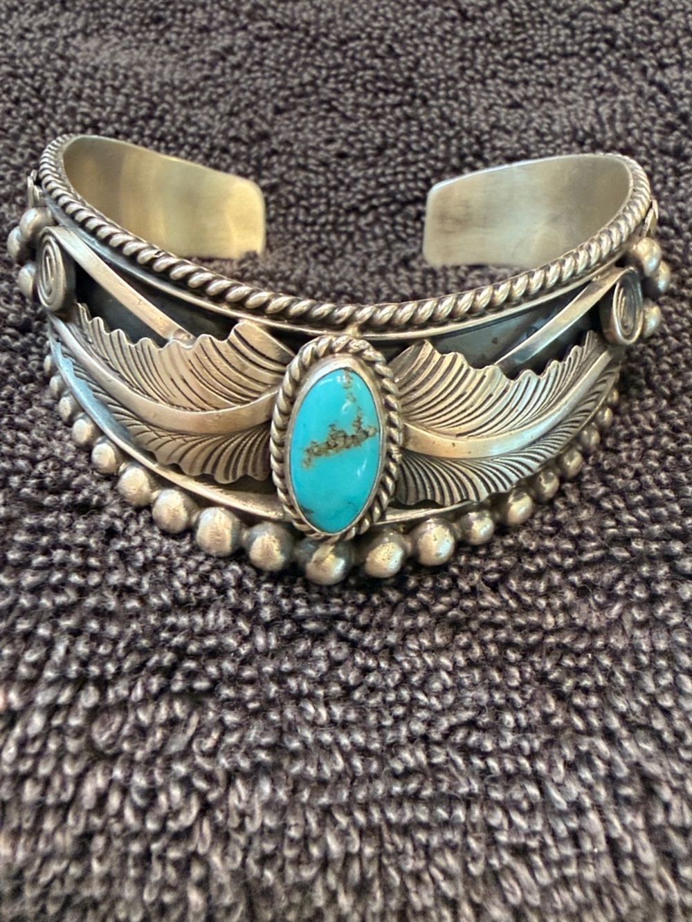 Sterling Silver Turquoise Feather Cuff Bracelet